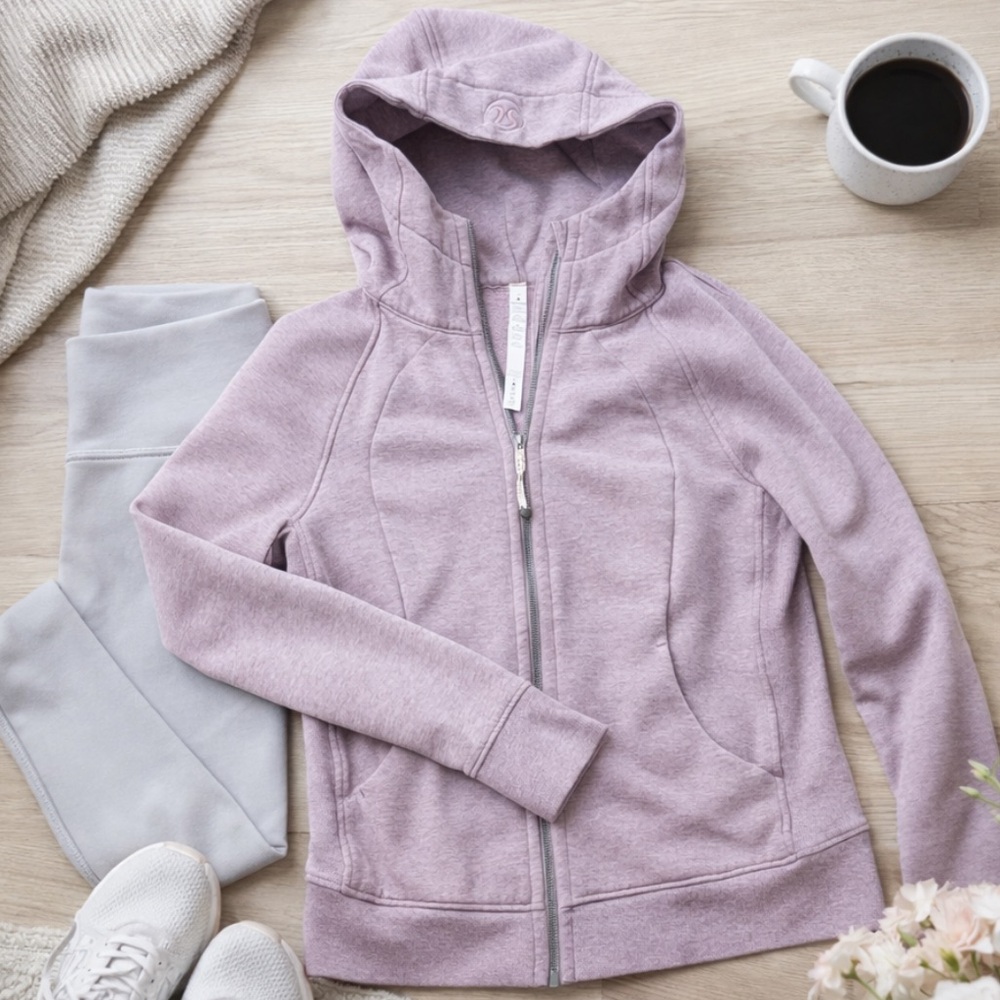 Lululemon Scuba Zip Hoodie Heathered Mauve Lavender Thumbholes